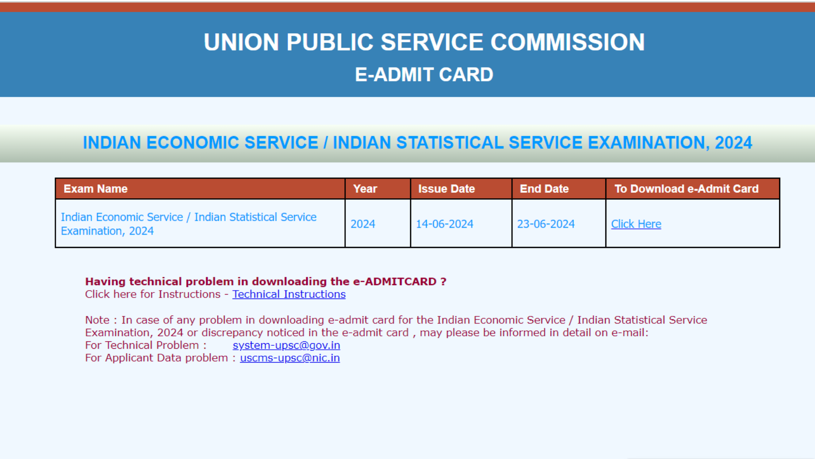 UPSC IESISS 2024 Admit Card Download